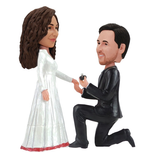 Custom Romantic Wedding Bobbleheads Groom Proposing to Bride