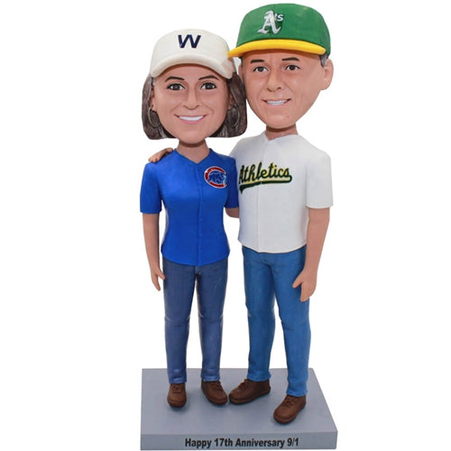 Custom Baseball Couple Bobbleheads for Anniversary