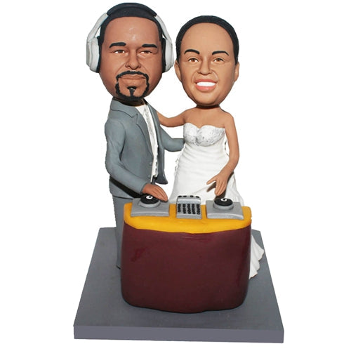 Custom DJ Couple Bobbleheads Music Themed Wedding