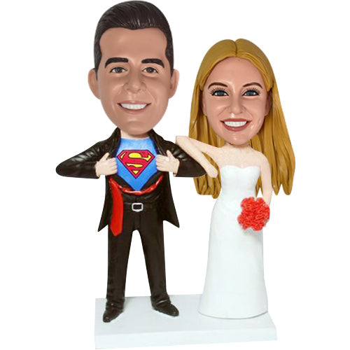 Custom Bobbleheads Superman Groom Cake Toppers