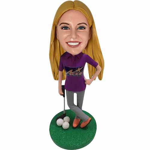 Custom Female Bobblehead Golfing