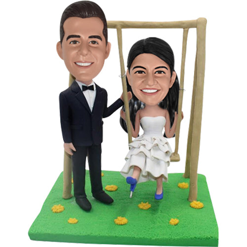 Cute Bobbleheads Custom Couple on Swing