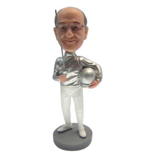 Personalized Fencer Bobblehead in Fencing Outfit